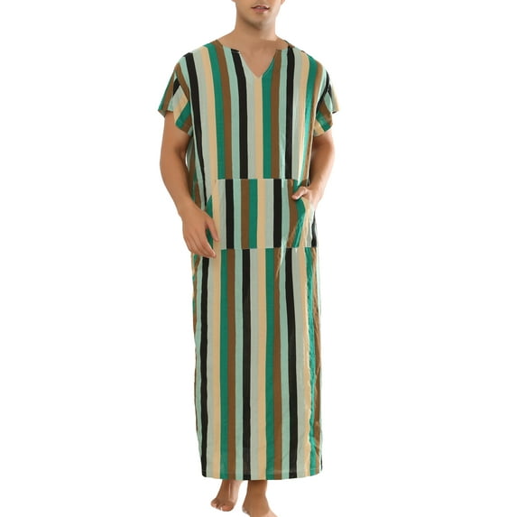 INSPIRE CHIC Striped Sleep Shirt for Men's V Neck Short Sleeves Color Block Nightrobe