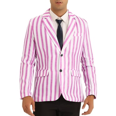 Lars Amadeus Striped Suit Jacket for Men's Notch Lapel Color Block Stripes Pattern Blazer