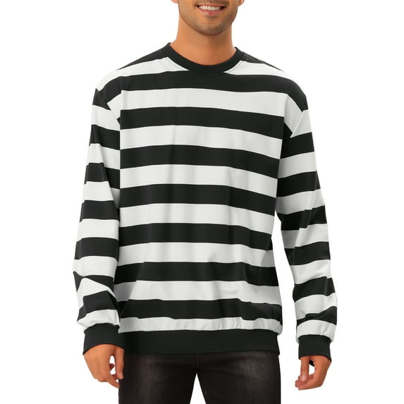 INSPIRE CHIC Men's Sweatshirts Contrast Stripes Crew Neck Long Sleeve Regular Fit Pullover Sweatshirt 2XL Black White