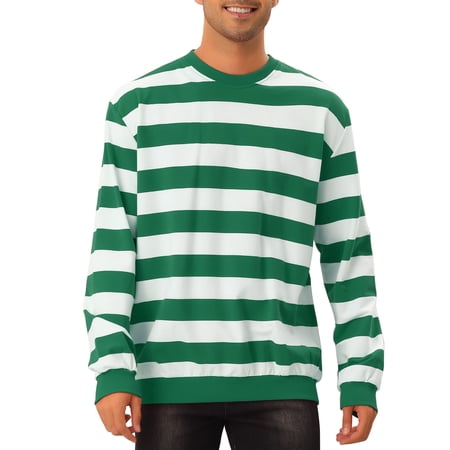 INSPIRE CHIC Men's Sweatshirts Contrast Stripes Crew Neck Long Sleeve Regular Fit Pullover Sweatshirt S Green White