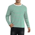 thumbnail image 1 of INSPIRE CHIC Striped T-Shirt for Men's Casual Crew Neck Long Sleeves Basic Tee Tops M Green White, 1 of 6