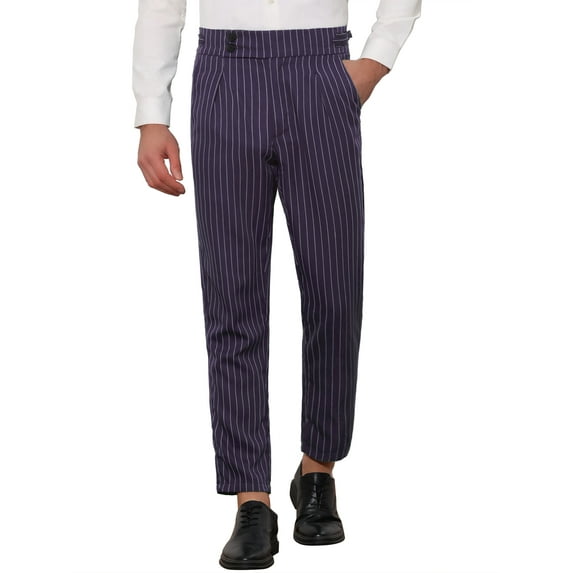 INSPIRE CHIC Striped Tapered Pants for Men's Pleated Front Formal Dress Pants 32 Navy Blue