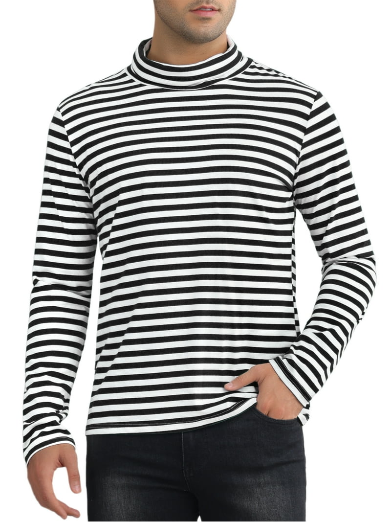 INSPIRE CHIC Striped Turtleneck T-Shirt for Men's Long Sleeves