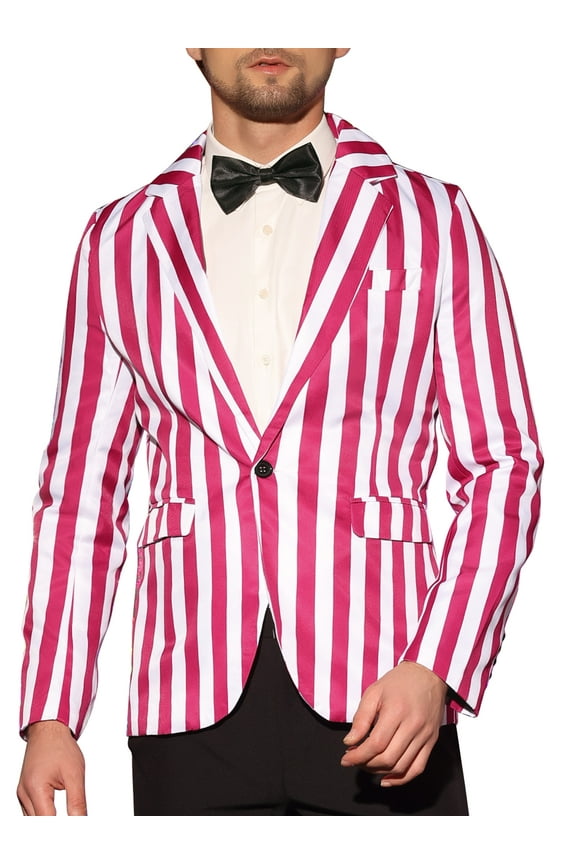 Men's Suit Striped Single Breasted Slim Fit Casual Vertical Stripes Blazer S Red White