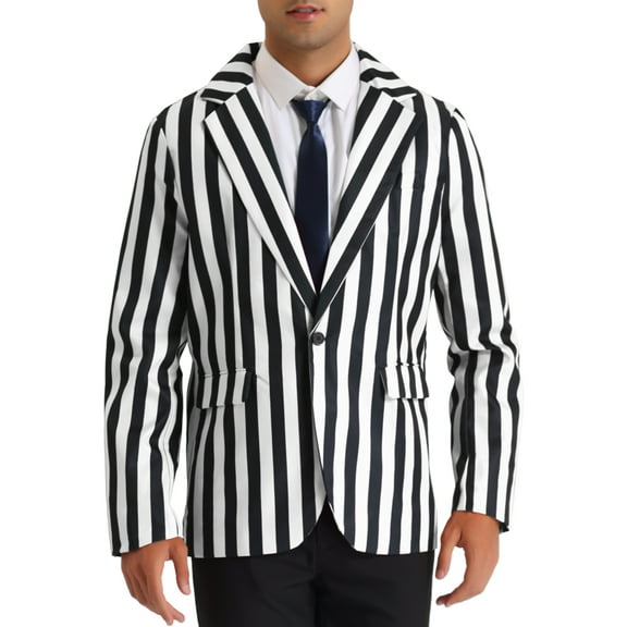 INSPIRE CHIC Men's Suit Striped Single Breasted Slim Fit Casual Vertical Stripes Blazer S White