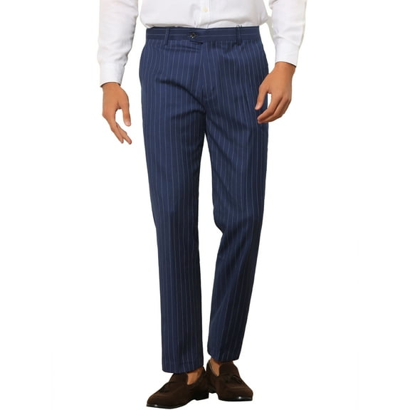 INSPIRE CHIC Stripes Pants for Men's Slim Fit Flat Front Formal Dress Trousers 28 Blue