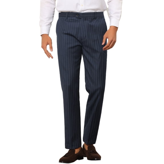 INSPIRE CHIC Stripes Pants for Men's Slim Fit Flat Front Formal Dress Trousers 28 Navy Blue