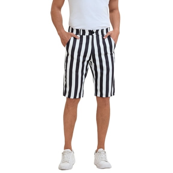 INSPIRE CHIC Men's Shorts Striped Flat Front Summer Chino Shorts 36 Black White