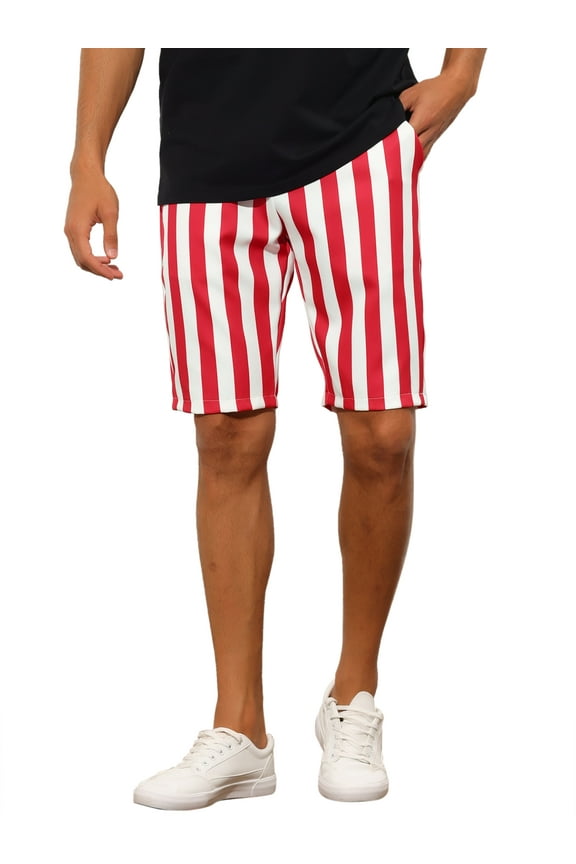 Men's Shorts Striped Flat Front Summer Chino Shorts 38 Red White