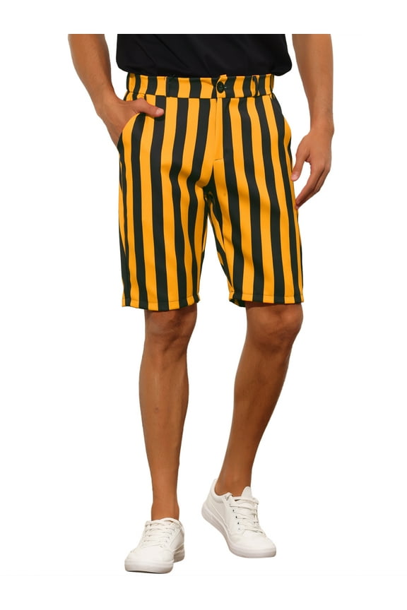 Men's Shorts Striped Flat Front Summer Chino Shorts 36 Yellow Black