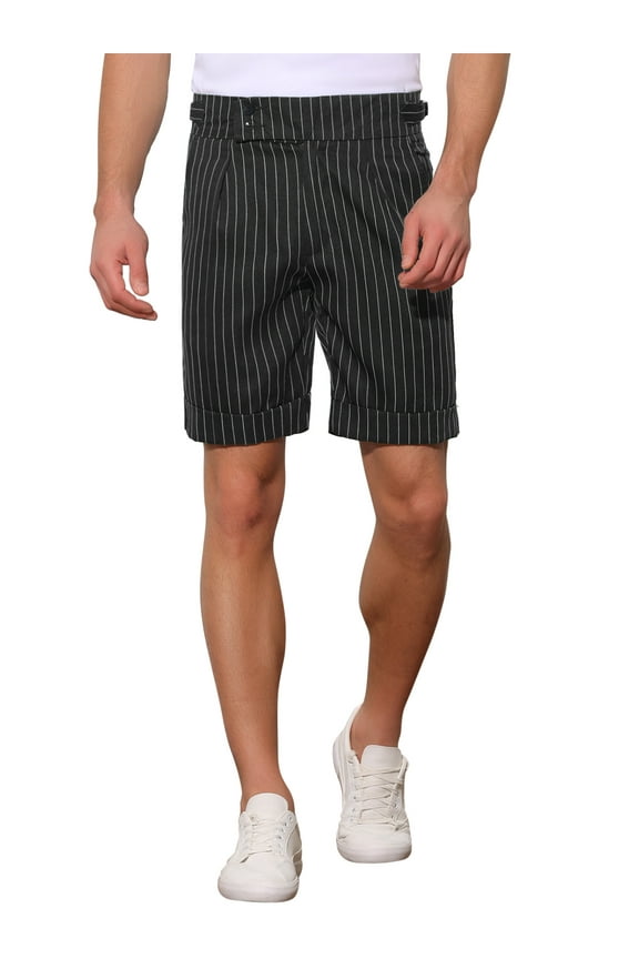 Stripes Shorts for Men's Pleated Front Business Summer Chino Dress Shorts 30 Black