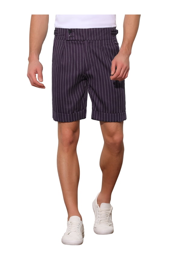 Stripes Shorts for Men's Pleated Front Business Summer Chino Dress Shorts 30 Purple