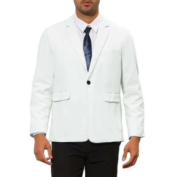 INSPIRE CHIC Suit Jackets for Men's Solid Color Single Breasted Sports Coat Blazers S White