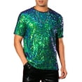 thumbnail image 1 of INSPIRE CHIC T Shirt for Men's Short Sleeve Round Neck Regular Fit Party Club Sparkly Disco Tee Top S Green, 1 of 4