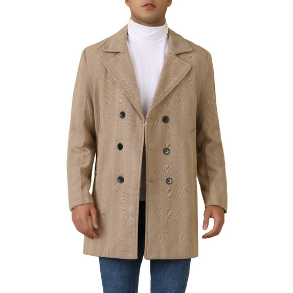 INSPIRE CHIC Trench Coats for Men's Double Breasted Herringbone Notched Collar Winter Overcoats