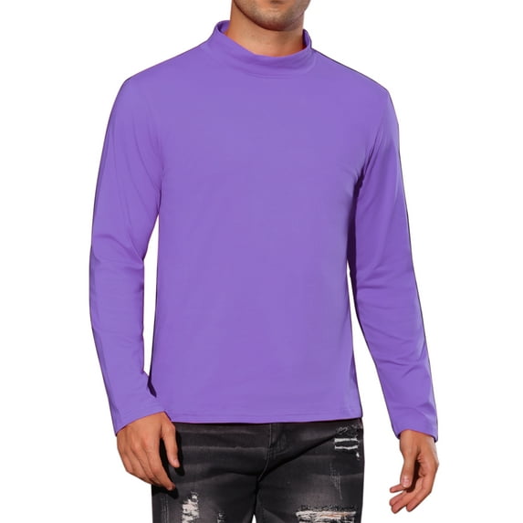 INSPIRE CHIC Turtleneck T-Shirt for Men's Mock Neck Long Sleeves Basic Pullover Tee Shirts