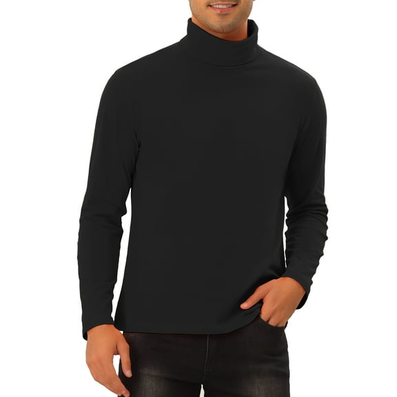INSPIRE CHIC Turtleneck Top for Men's Long Sleeves Knitted Pullover T-Shirt 2XL Black