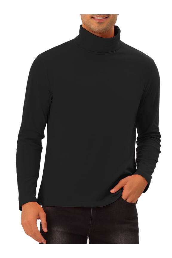Turtleneck Top for Men's Long Sleeves Knitted Pullover T-Shirt M Black