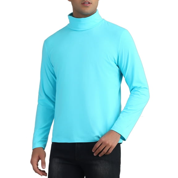 INSPIRE CHIC Turtleneck Top for Men's Long Sleeves Knitted Pullover T-Shirt S Bright Blue