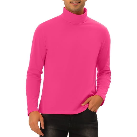 INSPIRE CHIC Turtleneck Top for Men's Long Sleeves Knitted Pullover T-Shirt S Rose Red
