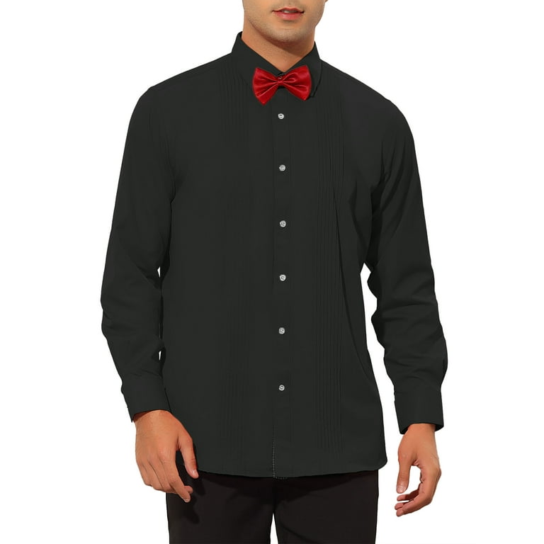 Lars Amadeus Tuxedo Shirts for Men s Slim Fit Solid Dress Shirts with Bow Tie Walmart