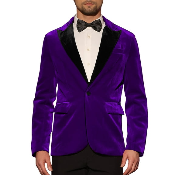 INSPIRE CHIC Velvet Suit Jacket for Men's Contrast Lapel Wedding Party Velour Blazer XL Purple