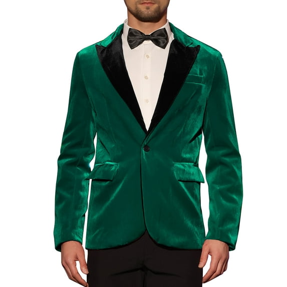 INSPIRE CHIC Velvet Suit Jacket for Men's Contrast Lapel Wedding Party Velour Blazer M Green