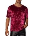 thumbnail image 1 of INSPIRE CHIC Velvet T-Shirt for Men's Classic Short Sleeve Crew Neck Tee Tops Shirts Burgundy XL, 1 of 5