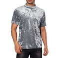 thumbnail image 1 of INSPIRE CHIC Velvet T-Shirts for Men's Short Sleeves Mock Neck Pullover Velour Tee Tops, 1 of 6