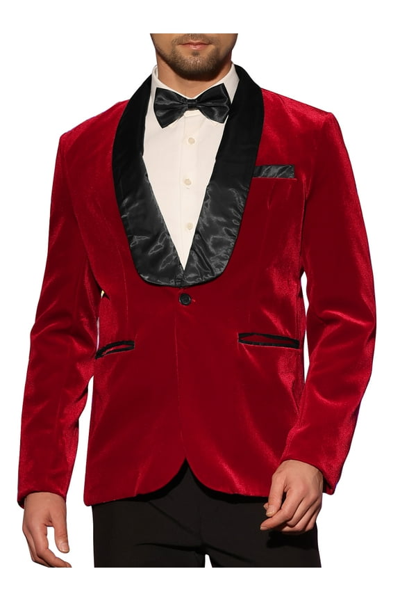 Velvet Tuxedo Blazers for Men's Shawl Lapel Formal Wedding Sports Coats 2XL Burgundy