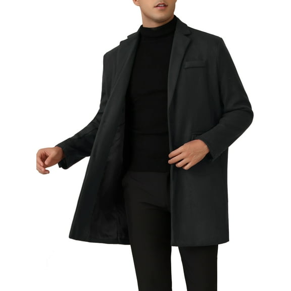 INSPIRE CHIC Winter Coat for Men's Notched Collar Single Breasted Long Trench Coats
