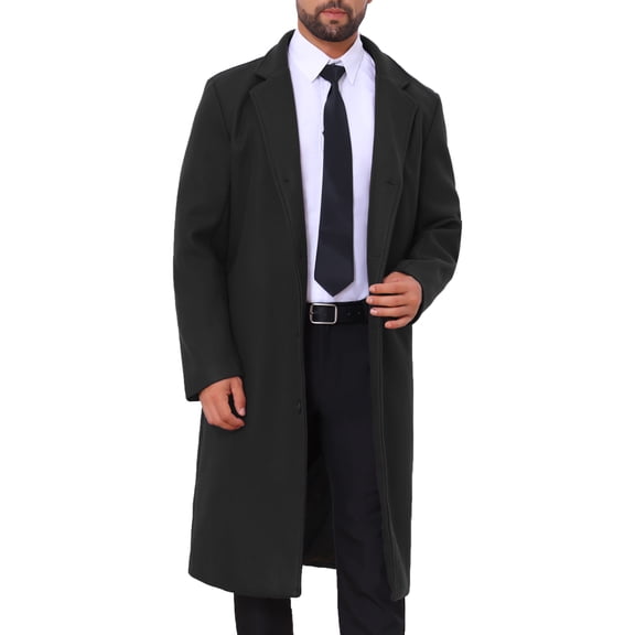 INSPIRE CHIC Winter Overcoat for Men's Single Breasted Notch Lapel Business Trench Coats S Black- New