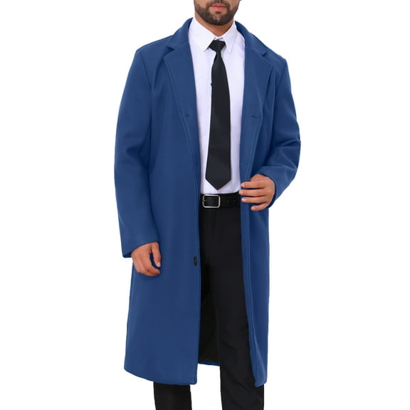 INSPIRE CHIC Winter Overcoat for Men's Single Breasted Notch Lapel Business Trench Coats S Dark Blue