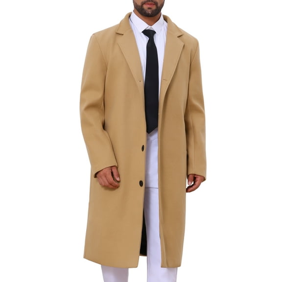 INSPIRE CHIC Winter Overcoat for Men's Single Breasted Notch Lapel Business Trench Coats S Khaki