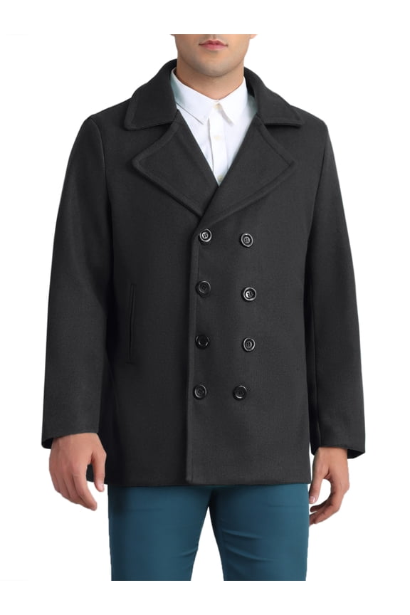 Double Breasted Coat for Men's Notched Collar Formal Classic Peacoat XL Black