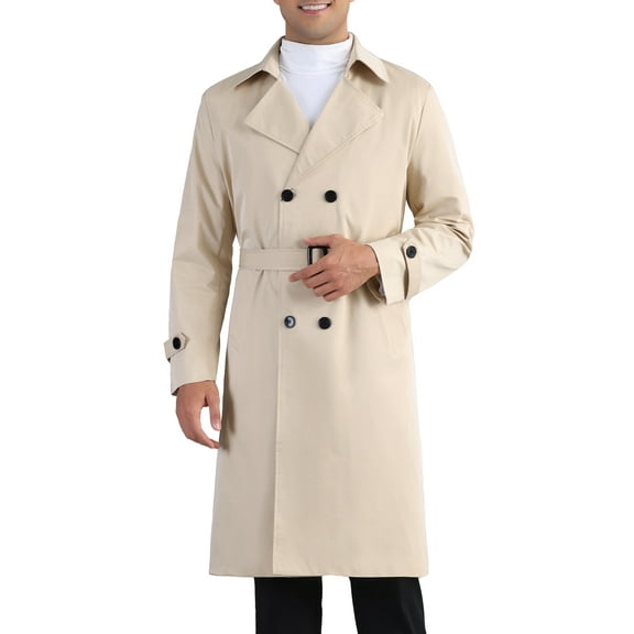 INSPIRE CHIC Men's Coat Double Breasted Solid Color Regular Fit Winter Trench Coats M Khaki