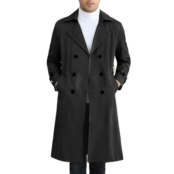INSPIRE CHIC Men's Coat Double Breasted Solid Color Regular Fit Winter Trench Coats M Black