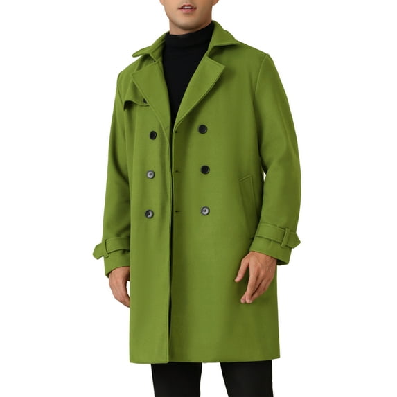 INSPIRE CHIC Winter Trench Coat for Men's Double Breasted Formal Notched Lapel Long Overcoat L Olive Green