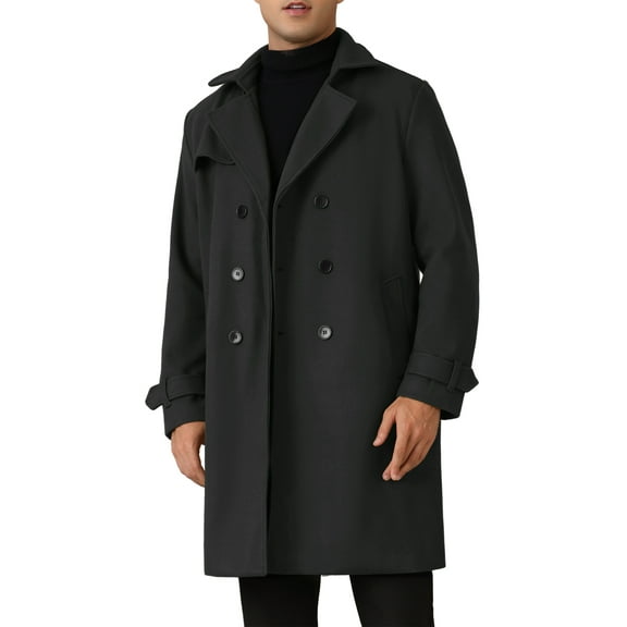 INSPIRE CHIC Winter Trench Coat for Men's Double Breasted Formal Notched Lapel Long Overcoat M Black