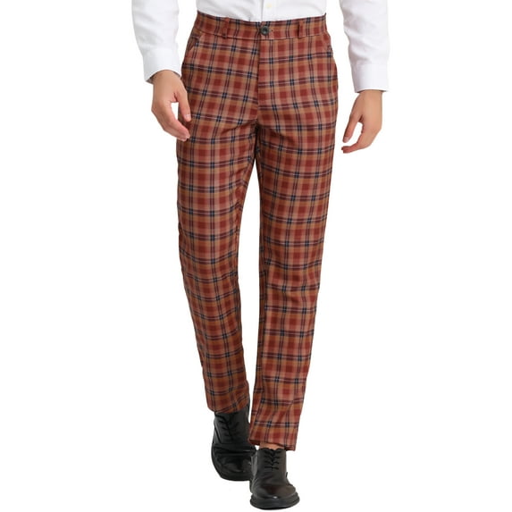 Lars Amadeus Work Pants for Men Plaid Business Formal Prom Checked Trousers