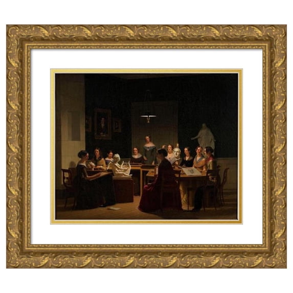 Lars Hansen 14x12 Gold Ornate Wood Frame and Double Matted Museum Art Print Titled - The Art School in Gothenburg (1843)