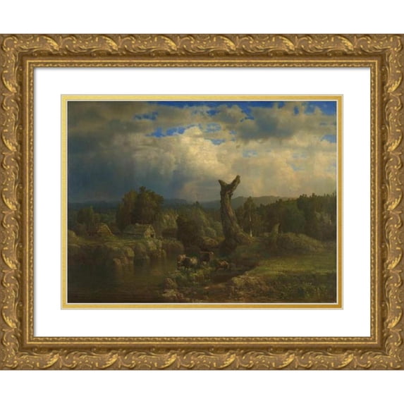 Lars Hertervig 14x11 Gold Ornate Wood Frame and Double Matted Museum Art Print Titled - Summer Landscape, Thunder Looms (1856)