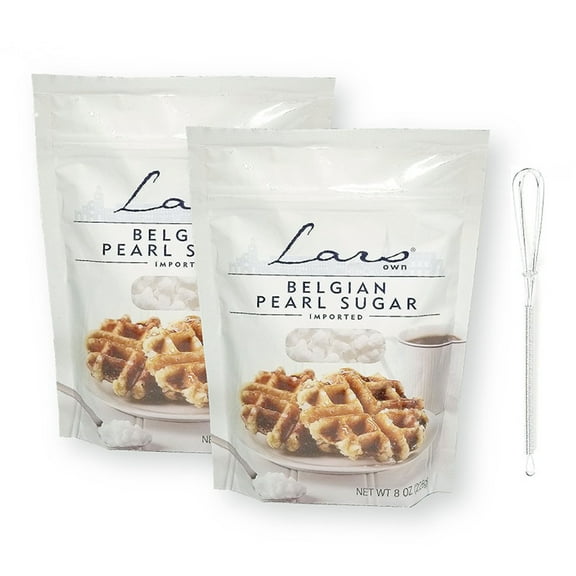 Lars Own Belgian Pearl Sugar 8 Oz. X 2 with Bonus Gift Mini Stainless Steel Wire Whisk (3-Pc Set)