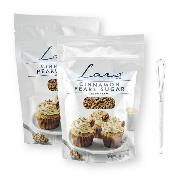 Lars Own Cinnamon Pearl Sugar 10 Oz.(283 g) X 2 with Bonus Gift Mini Stainless Steel Whisk (3-Pc Set)