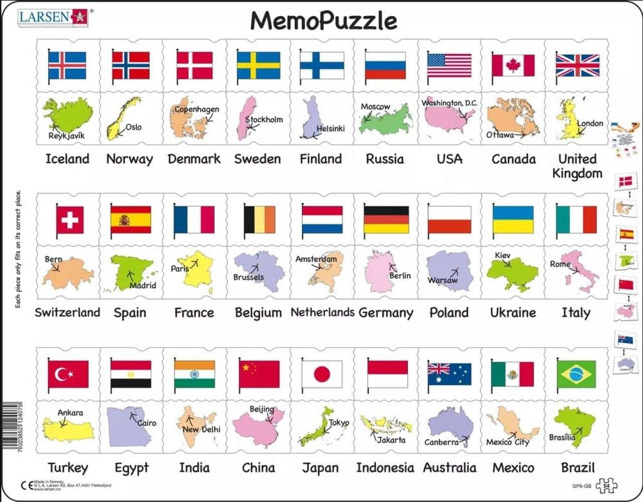 Larsen Puzzles Country Flags MSF2 and Capitals 54 Piece Children's ...