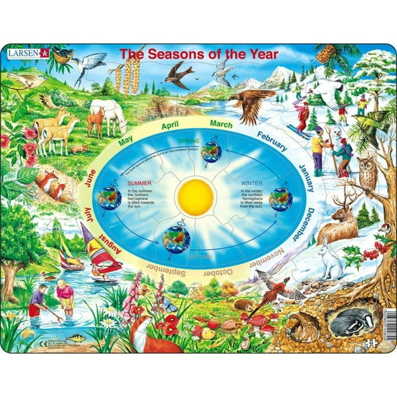 Larsen Puzzles Seasons of the Year Educational Jigsaw Puzzle - 44 Piece Tray & Frame Style Puzzle - Exclusive Premium Hand Made by Larsen Puzzles - Imported From Norway
