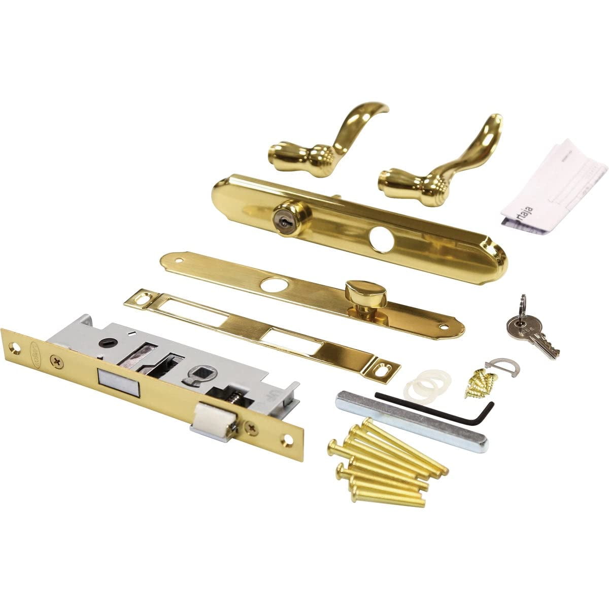 Larson Bright Brass Mortise Latch Handle Set with Keyed Deadbolt