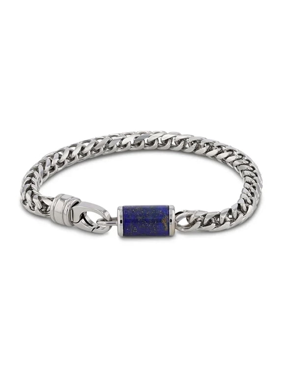 Men's 14mm Stainless Steel Cuban Link Bracelet, Blue Lapis Inlay, 9 in