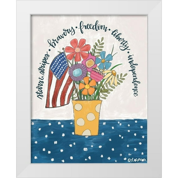 Larson, Lisa 20x24 White Modern Wood Framed Museum Art Print Titled - Patriotic Flower Pot