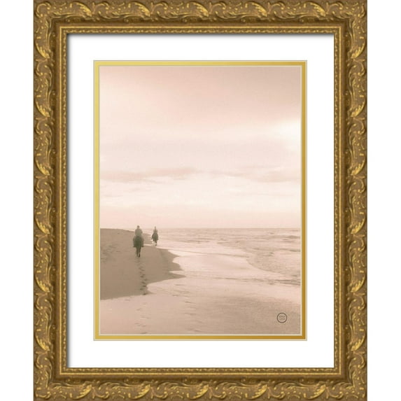 Larson, Nathan 15x18 Gold Ornate Wood Framed with Double Matting Museum Art Print Titled - Horses on the Beach Crop